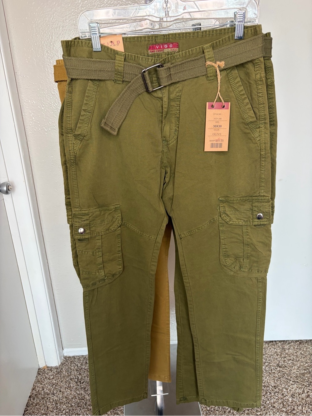 Olive Men’s Cargo Pants with Belt